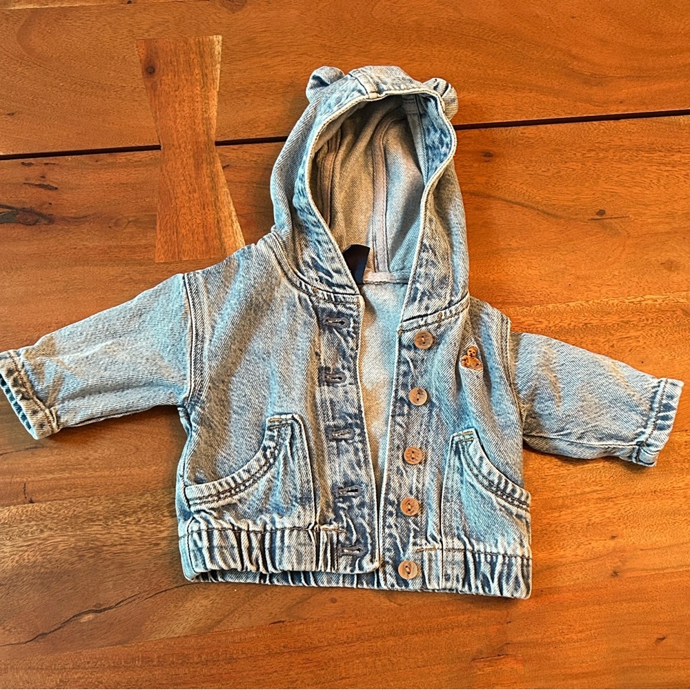 GAP Light Blue Kids Jean Jacket with Hood and Ears